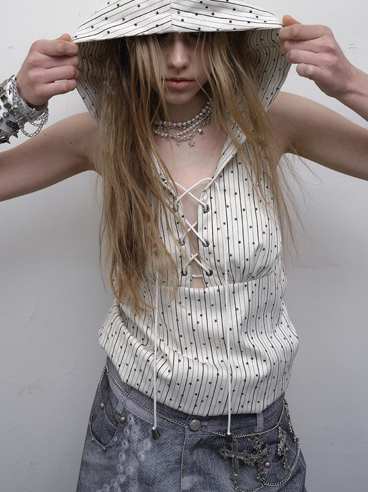 NO ROMANCE禁忌浪漫 Vintage Punk Playful Wizard Hoodie Vest Top