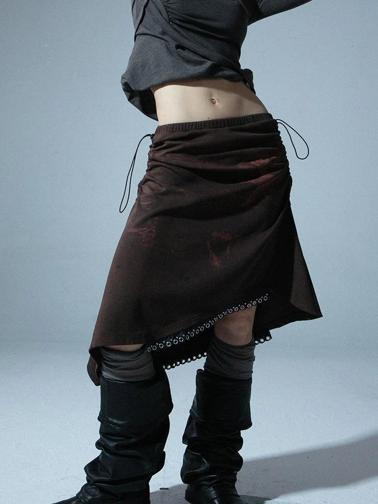 Vintage Punk Print Adjustable Low Waist Skirt