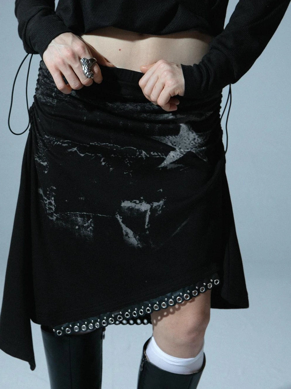 Vintage Punk Print Adjustable Low Waist Skirt