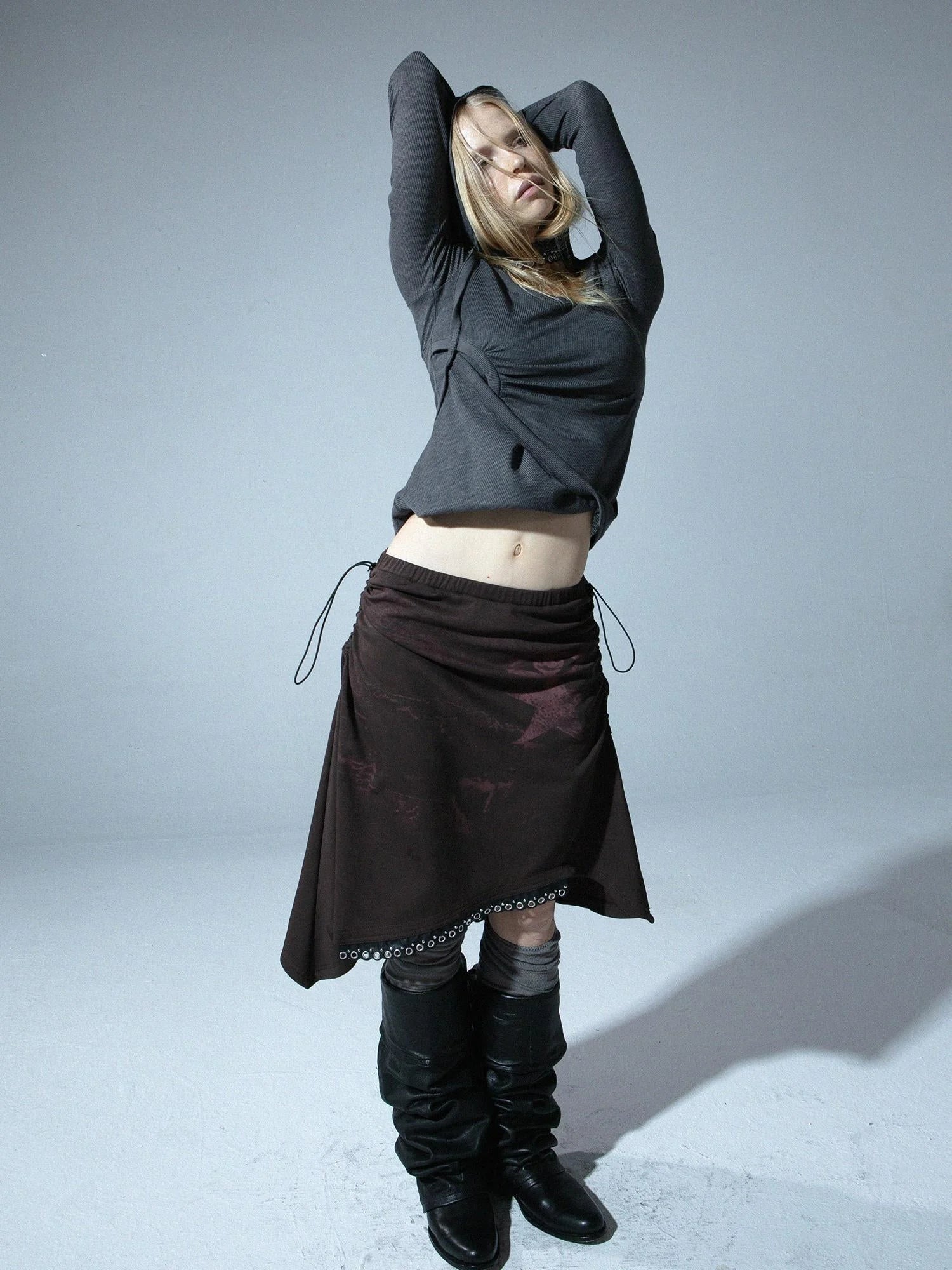 Vintage Punk Print Adjustable Low Waist Skirt