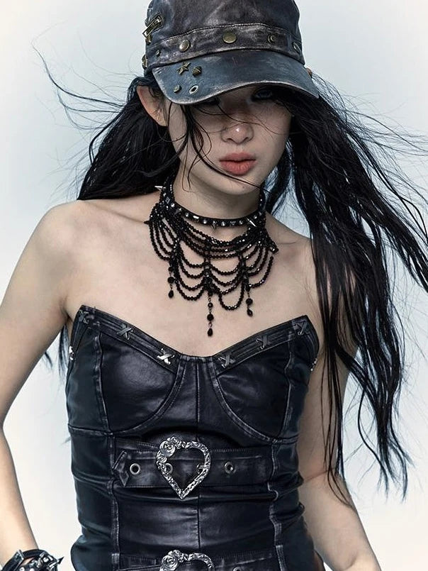 Vintage Punk Rivet Distressed Leather Flat Cap Hats