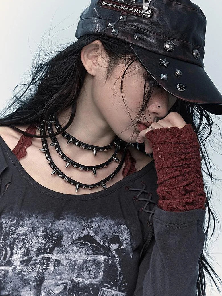 Vintage Punk Rivet Distressed Leather Flat Cap Hats
