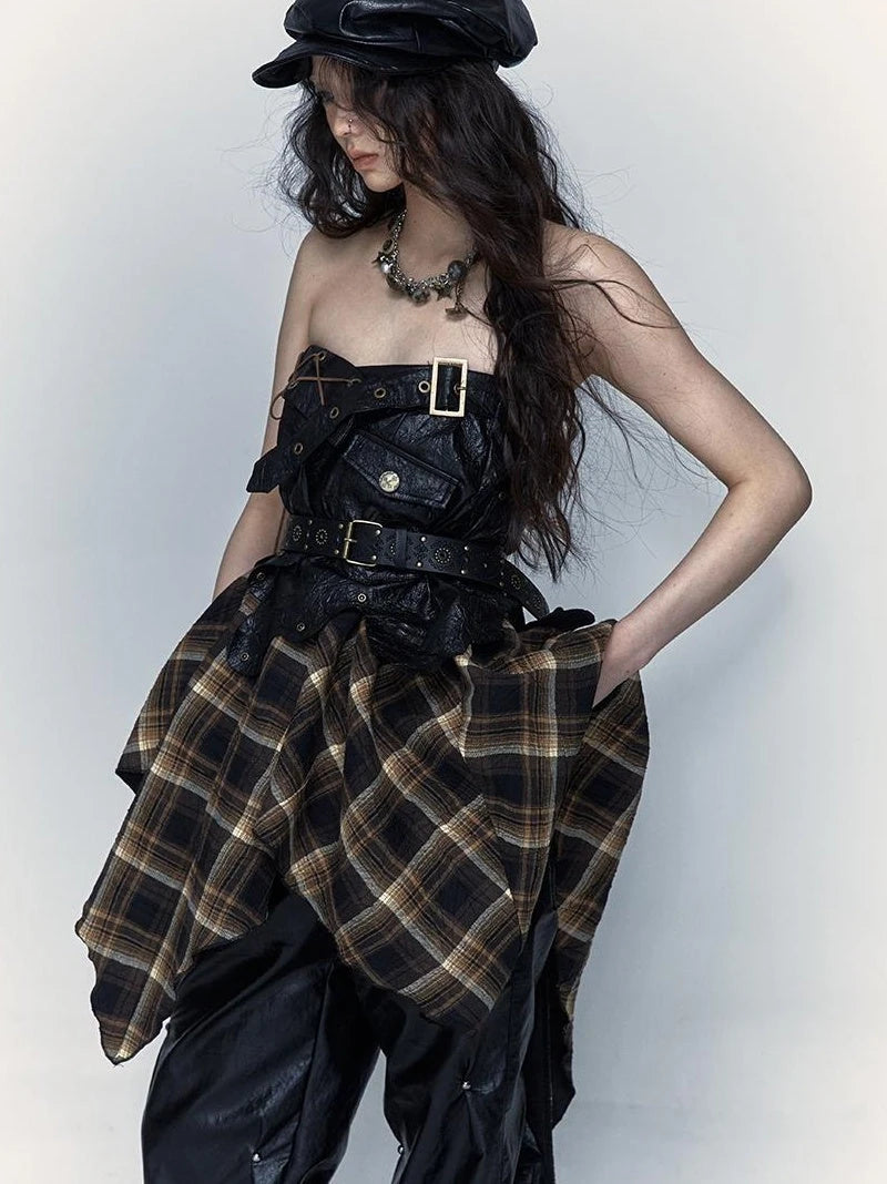 Vintage Punk Rock Cutout Corset Mini Skirt Dresses