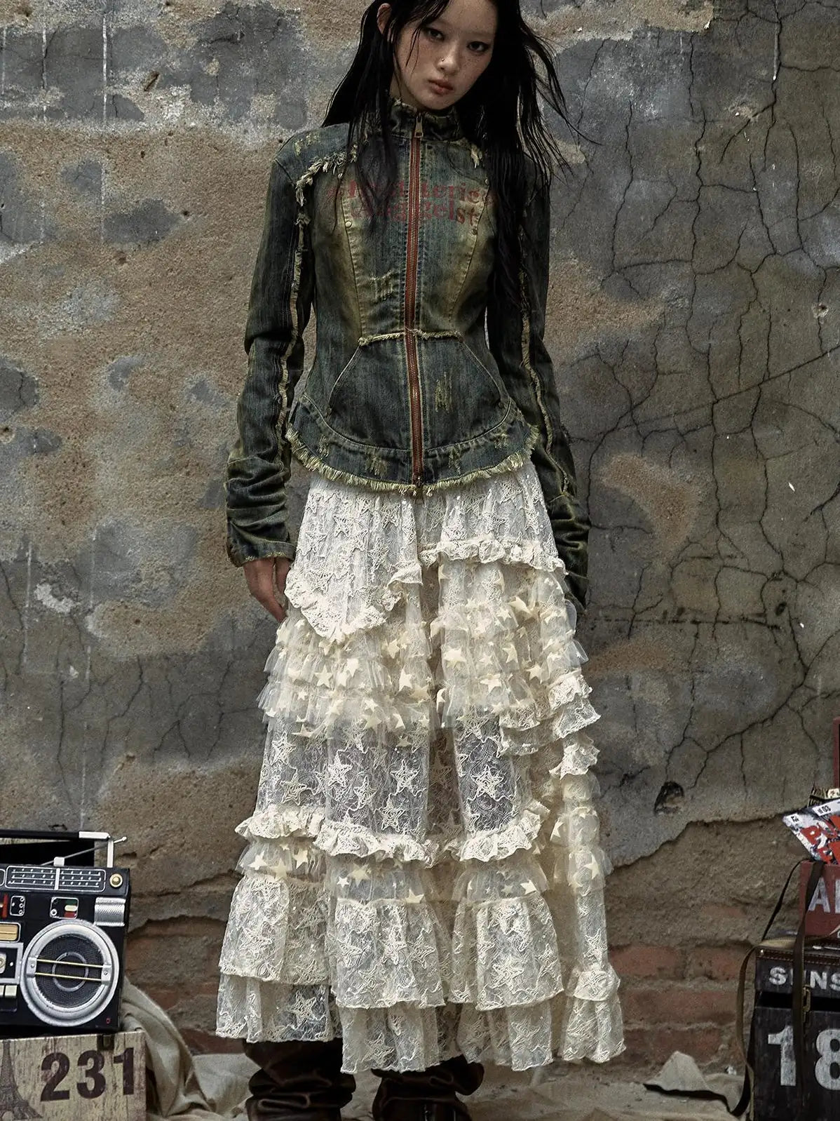 Vintage Punk Rock Distressed Washed Denim Jacket Women Coat