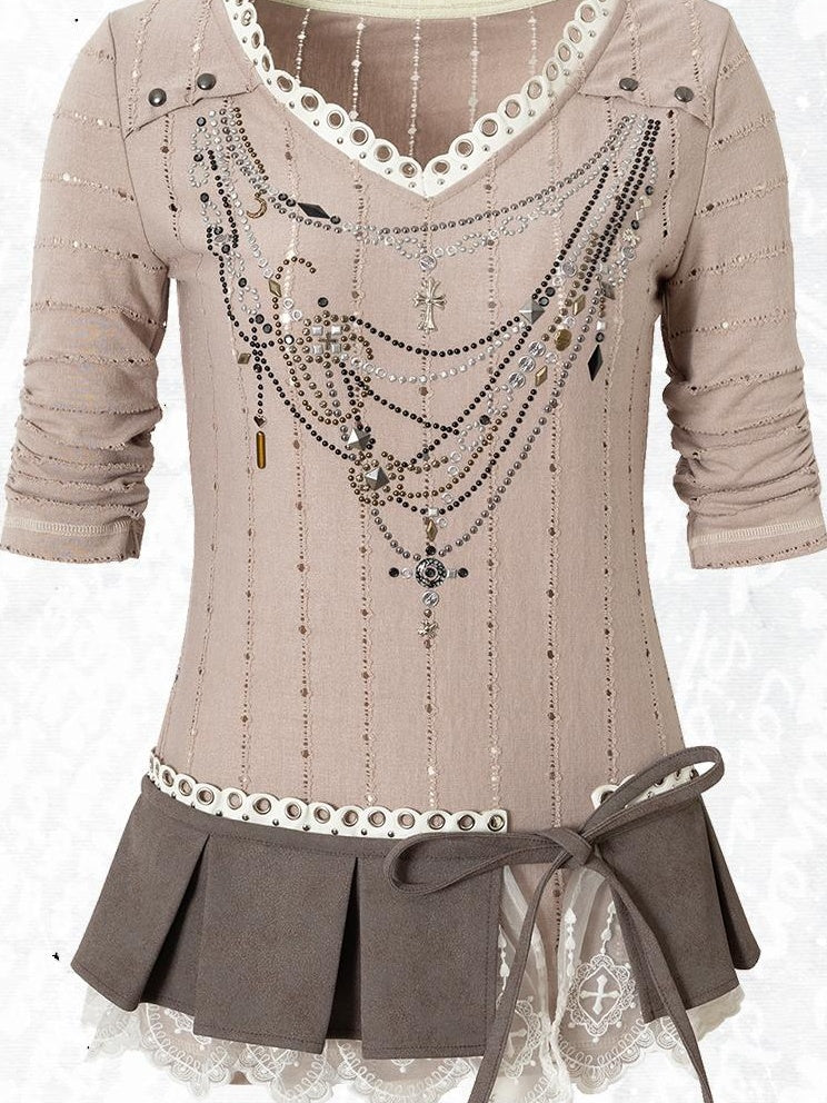 NO ROMANCE禁忌浪漫 Vintage Punk Royal V-Neck T-Shirt With Detachable Apron