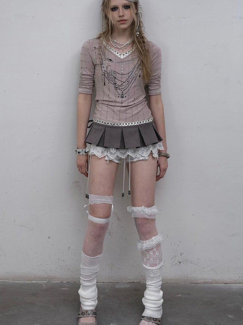 NO ROMANCE禁忌浪漫 Vintage Punk Royal V-Neck T-Shirt With Detachable Apron