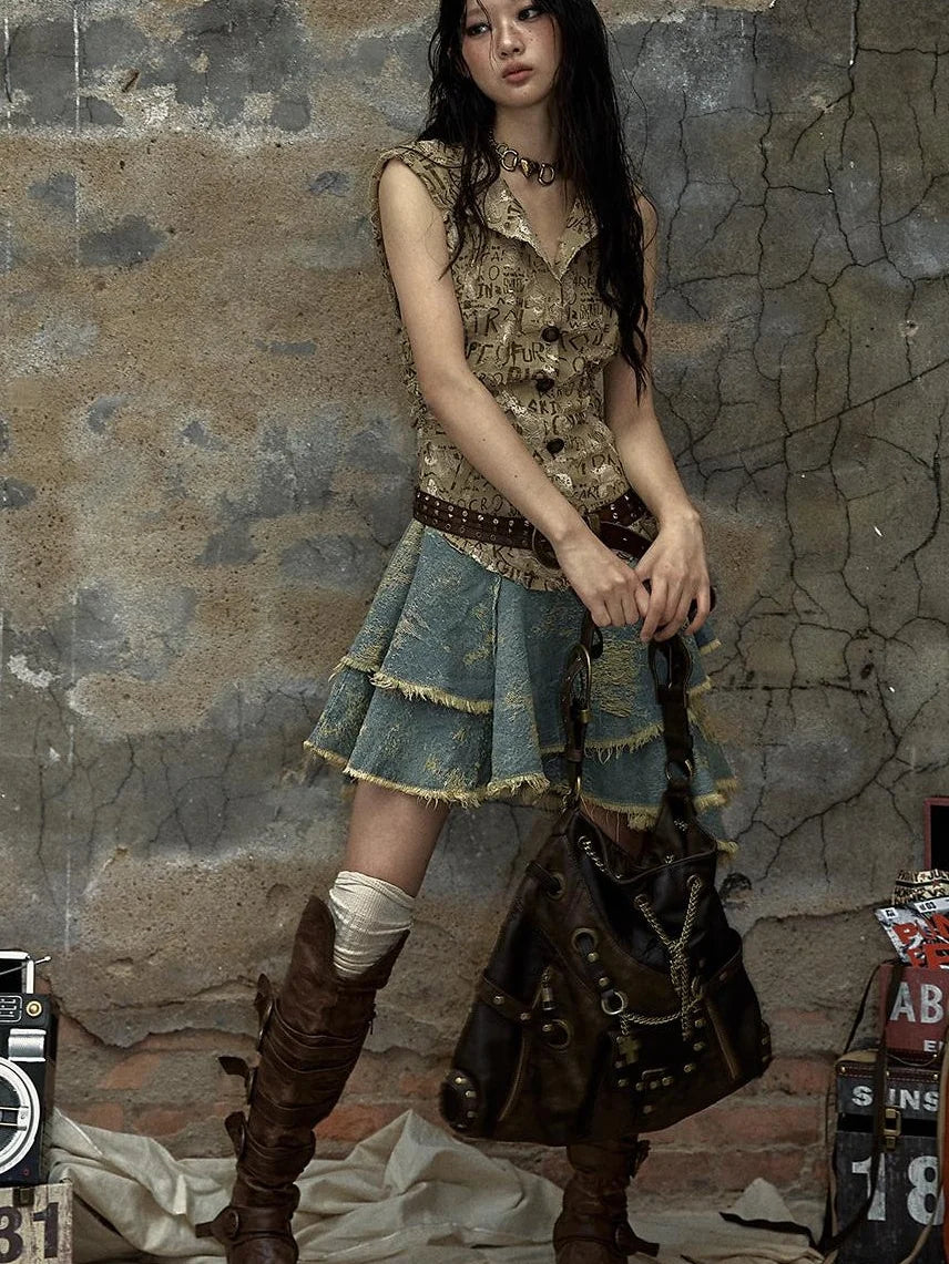 Vintage Punk Shoulder Bag With Chains & Studs For Women