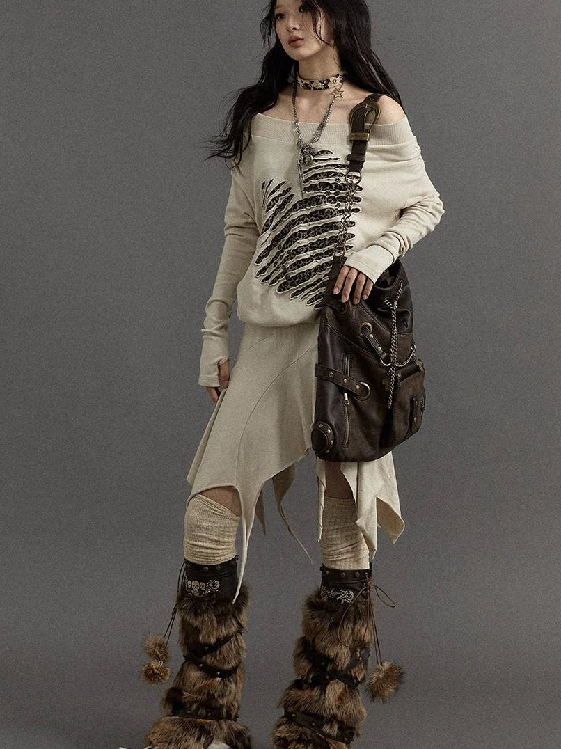 Vintage Punk Shoulder Bag With Chains & Studs For Women