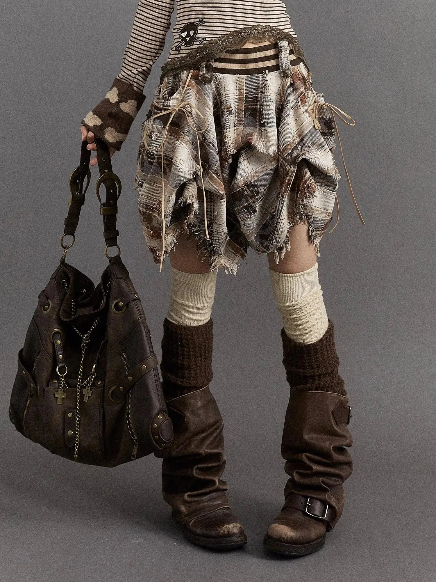 Vintage Punk Shoulder Bag With Chains & Studs For Women