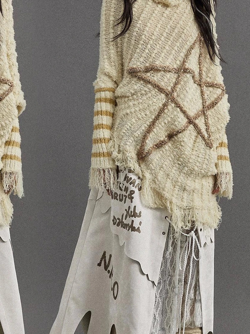 Vintage Punk Star Striped Loose Knit Sweater Women