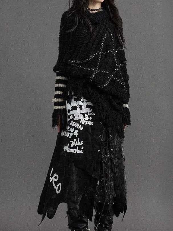 Vintage Punk Star Striped Loose Knit Sweater Women