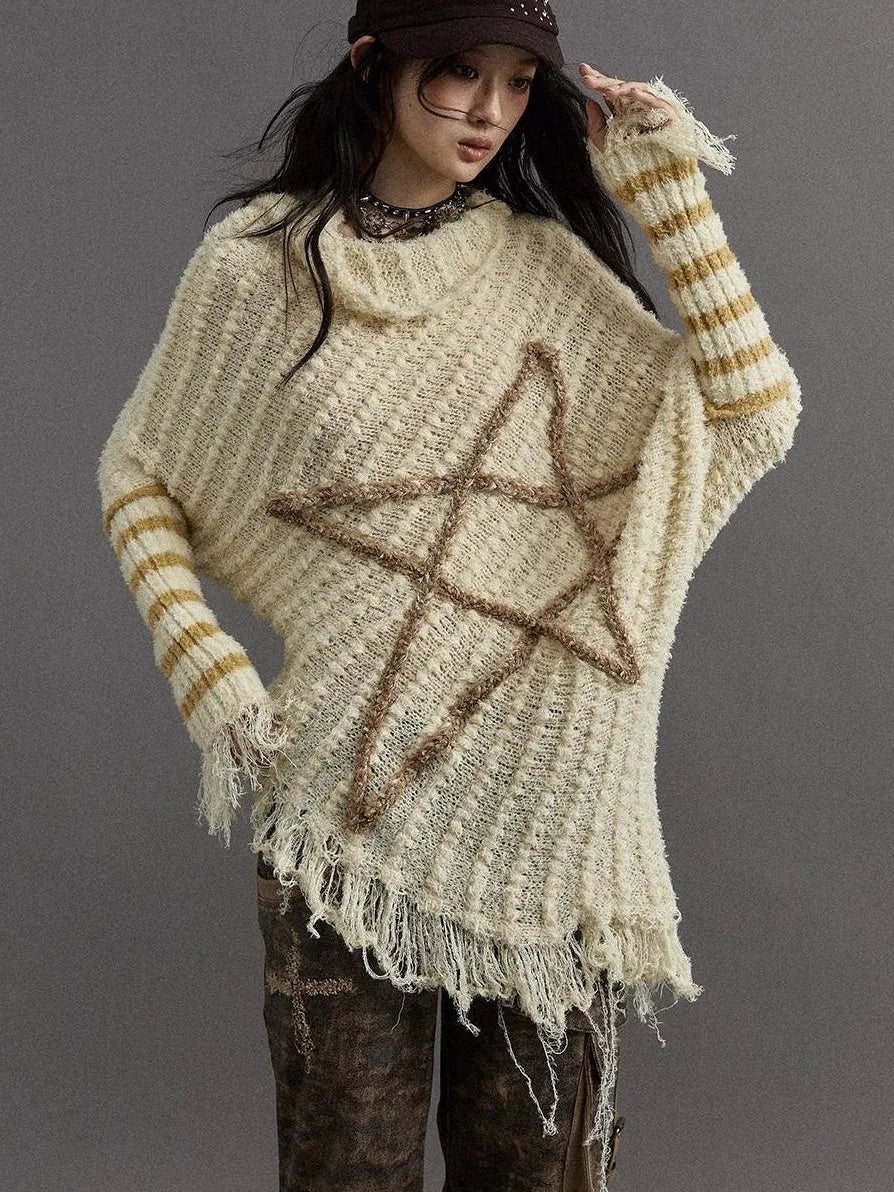 Vintage Punk Star Striped Loose Knit Sweater Women