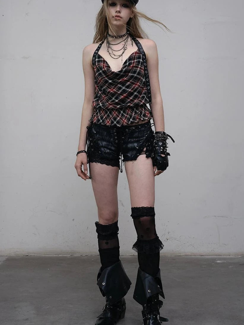 Vintage Punk Street Grunge Distressed Low-Rise Shorts