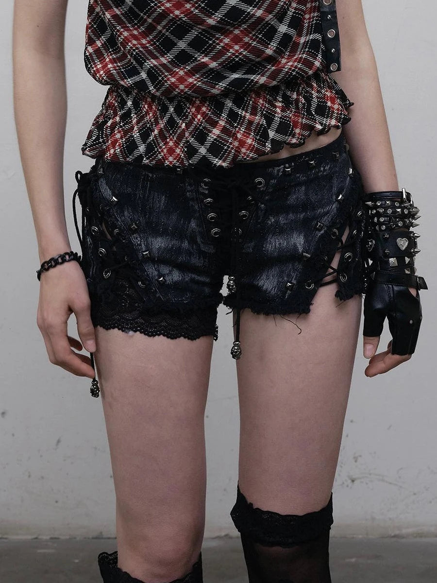 Vintage Punk Street Grunge Distressed Low-Rise Shorts
