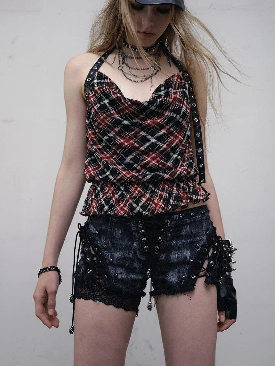 Vintage Punk Street Grunge Distressed Low-Rise Shorts