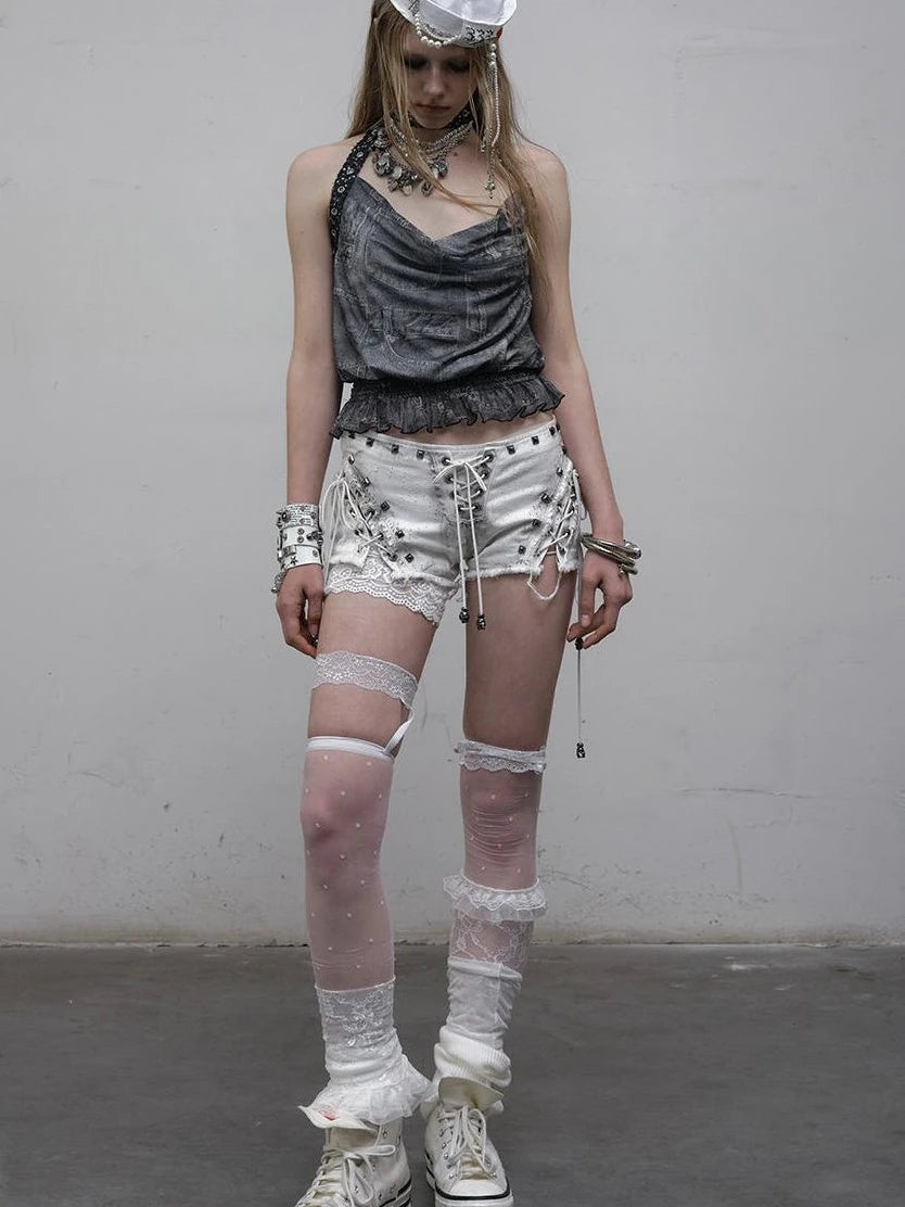 Vintage Punk Street Grunge Distressed Low-Rise Shorts