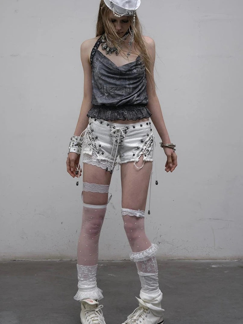Vintage Punk Street Grunge Distressed Low-Rise Shorts