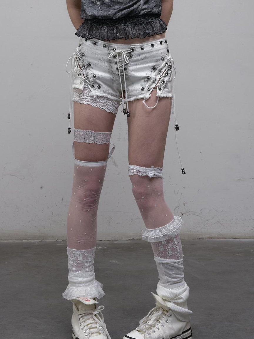 NO ROMANCE Vintage Punk Street Grunge Distressed Low-Rise Shorts