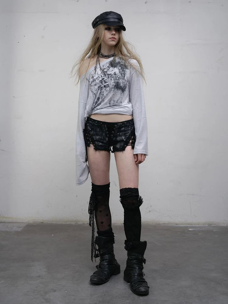 Vintage Punk Street Grunge Distressed Low-Rise Shorts