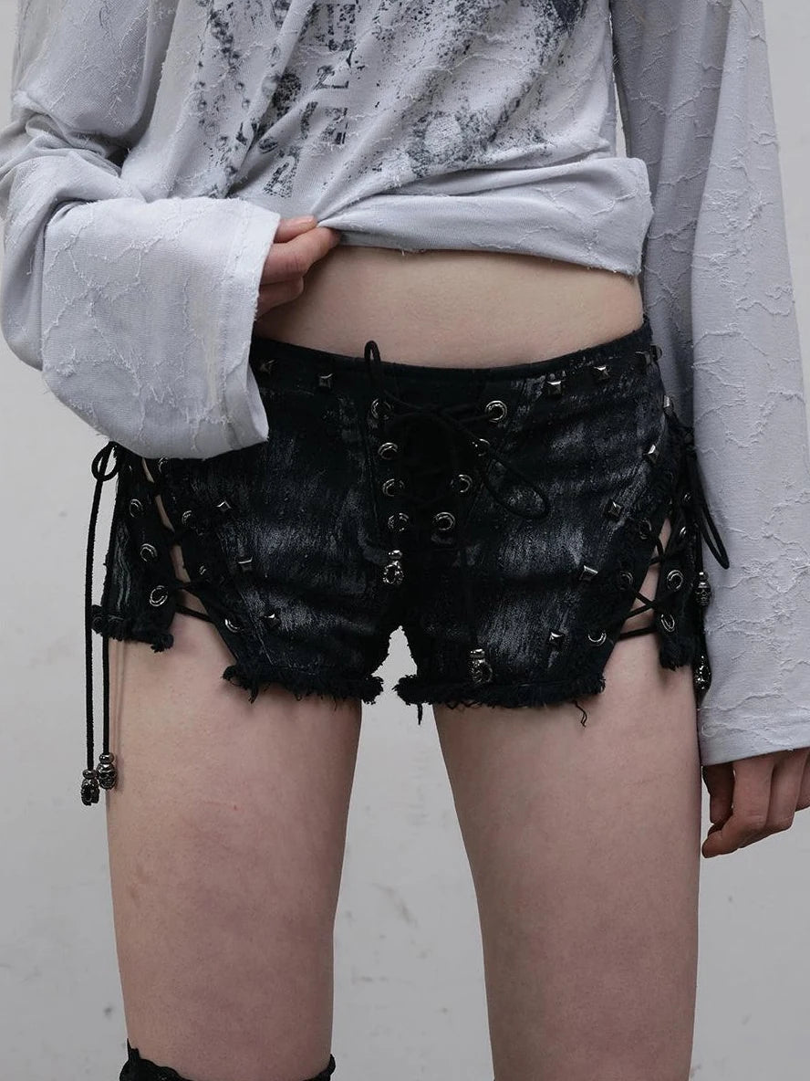 Vintage Punk Street Grunge Distressed Low-Rise Shorts