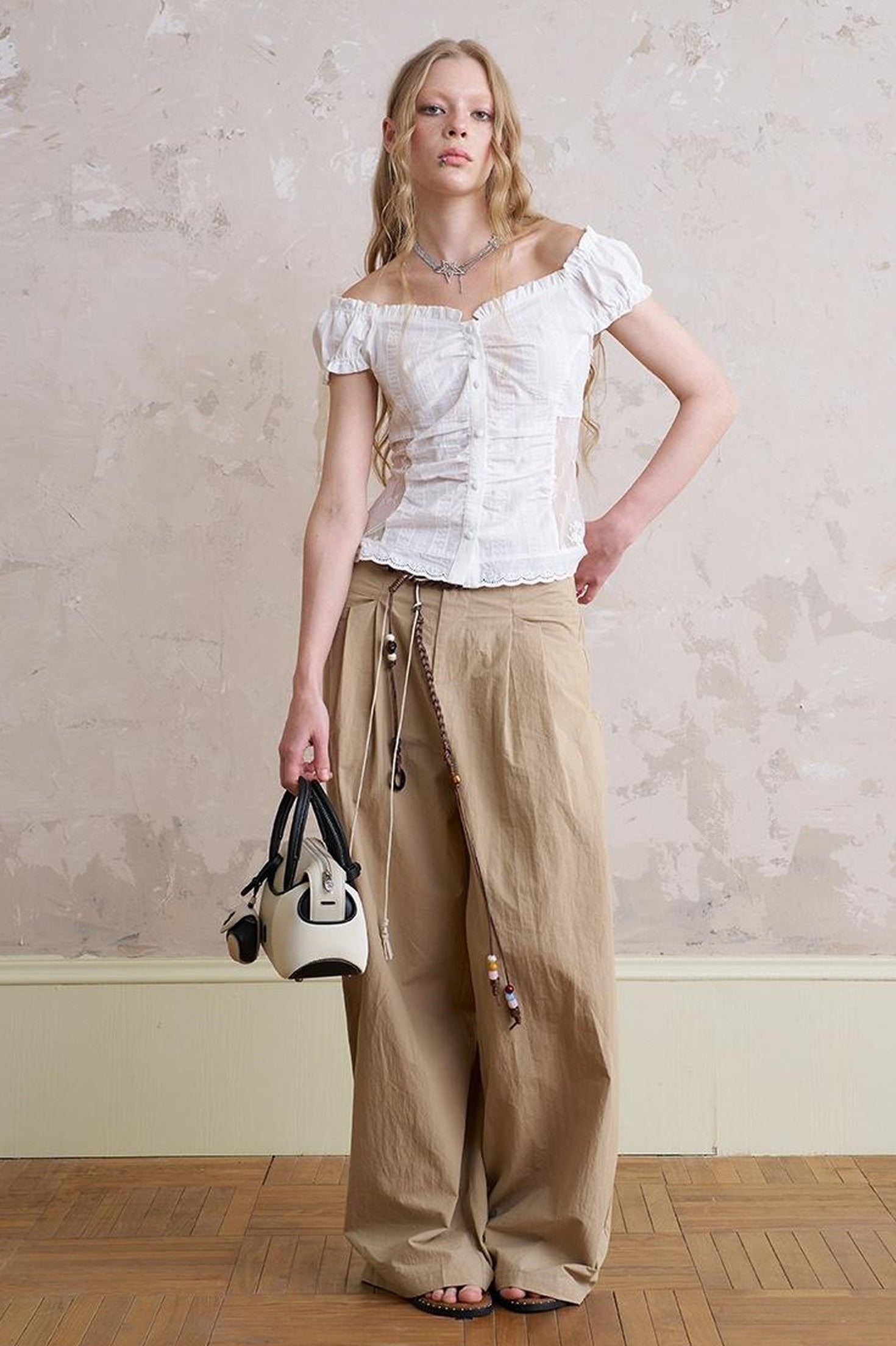 DIDDI MODA Vintage Romantic Lace Trim Cotton Blouse