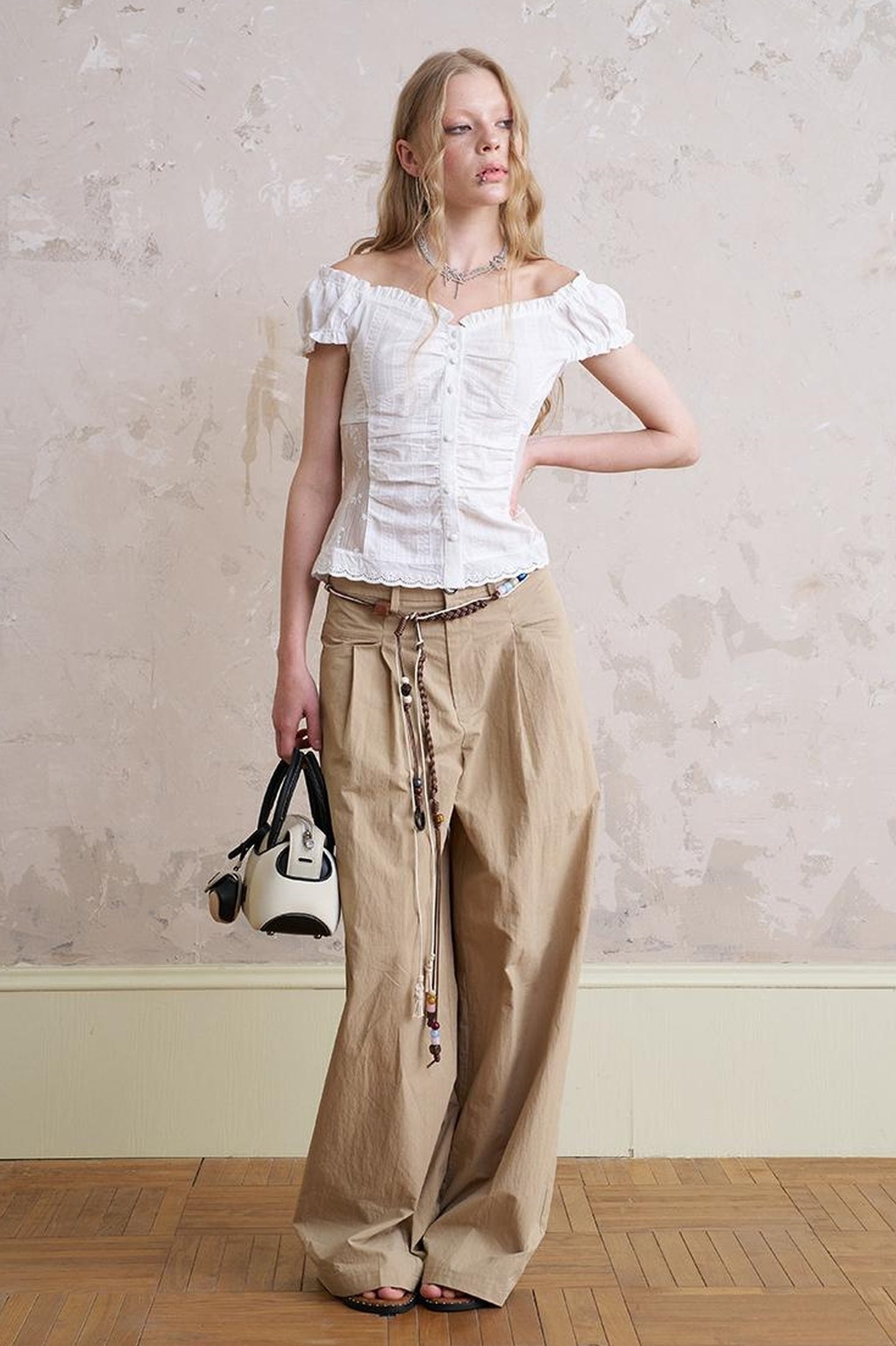 DIDDI MODA Vintage Romantic Lace Trim Cotton Blouse