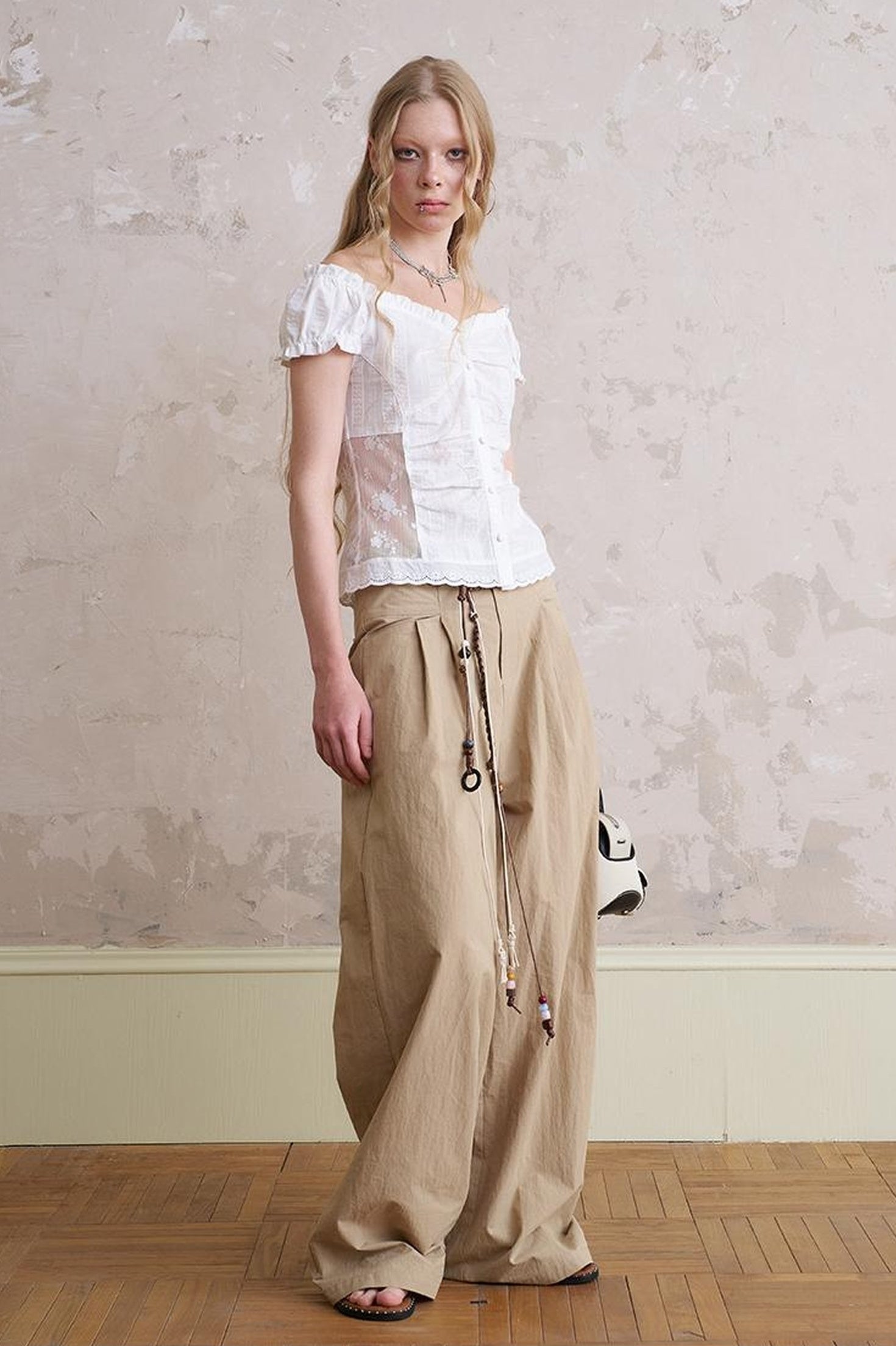 DIDDI MODA Vintage Romantic Lace Trim Cotton Blouse