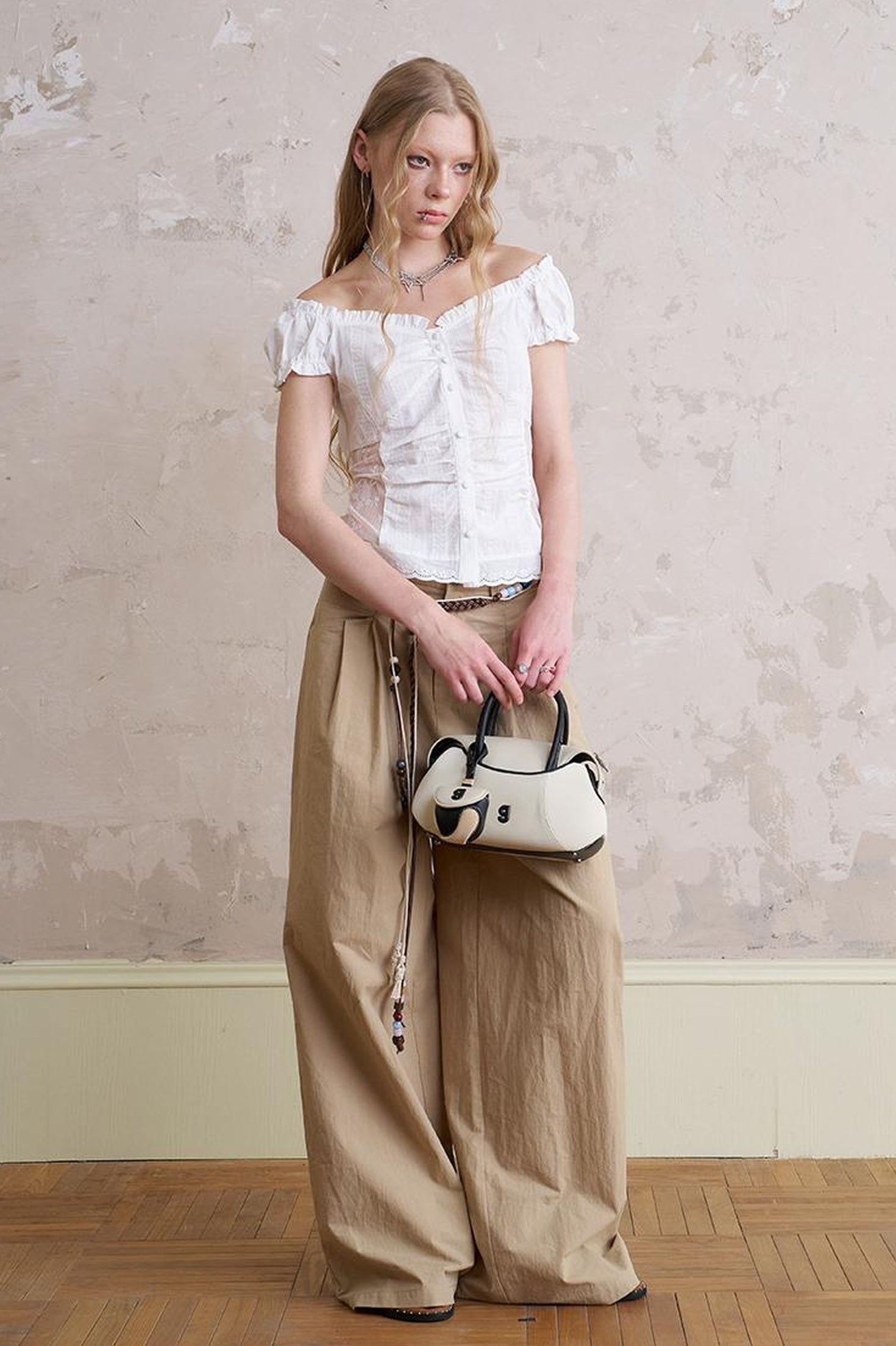 DIDDI MODA Vintage Romantic Lace Trim Cotton Blouse