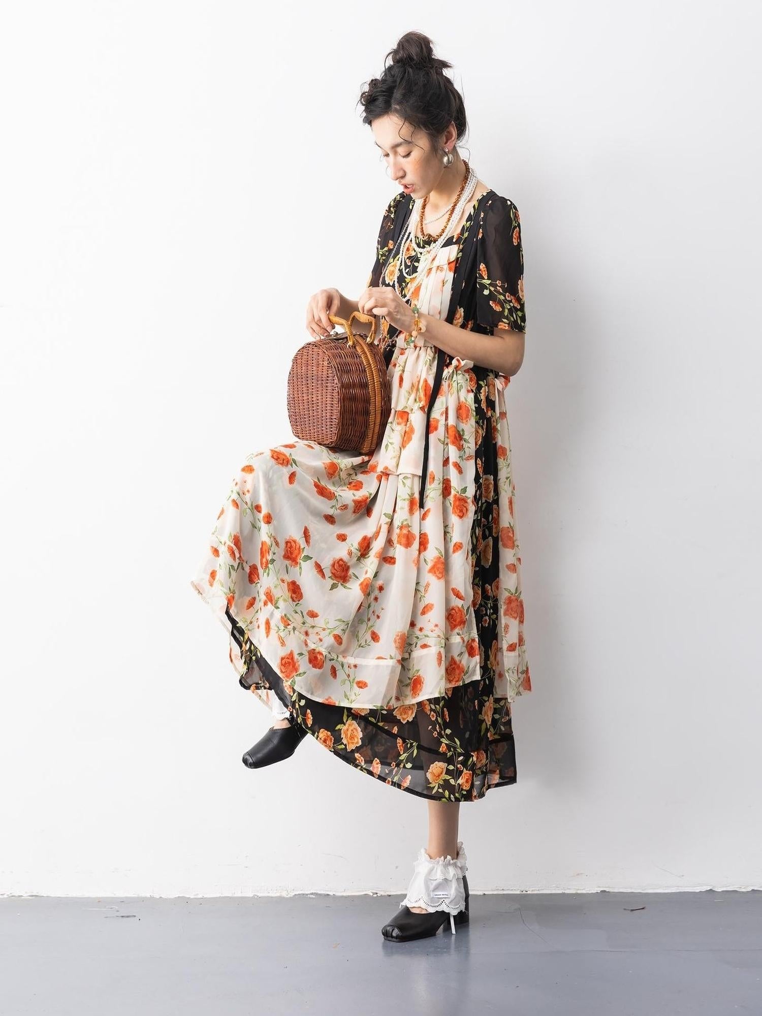 Sweet Mi Vintage Rose Chiffon Mini Dress