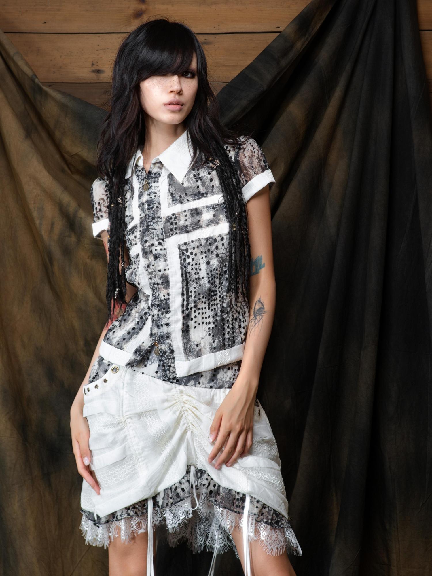 ARIADNAw Vintage Sheer Cross Chiffon Backless Blouse