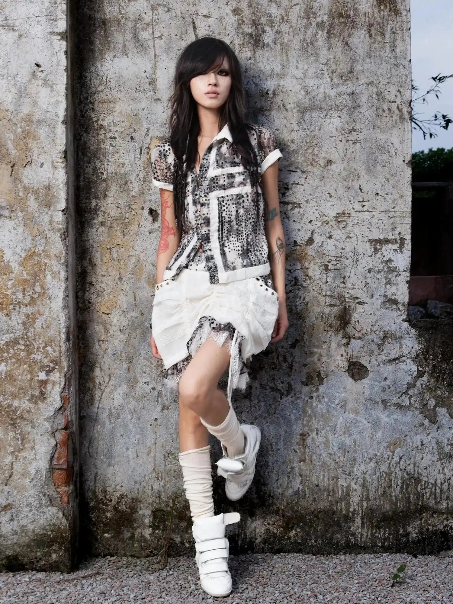 Vintage Sheer Cross Chiffon Backless Blouse