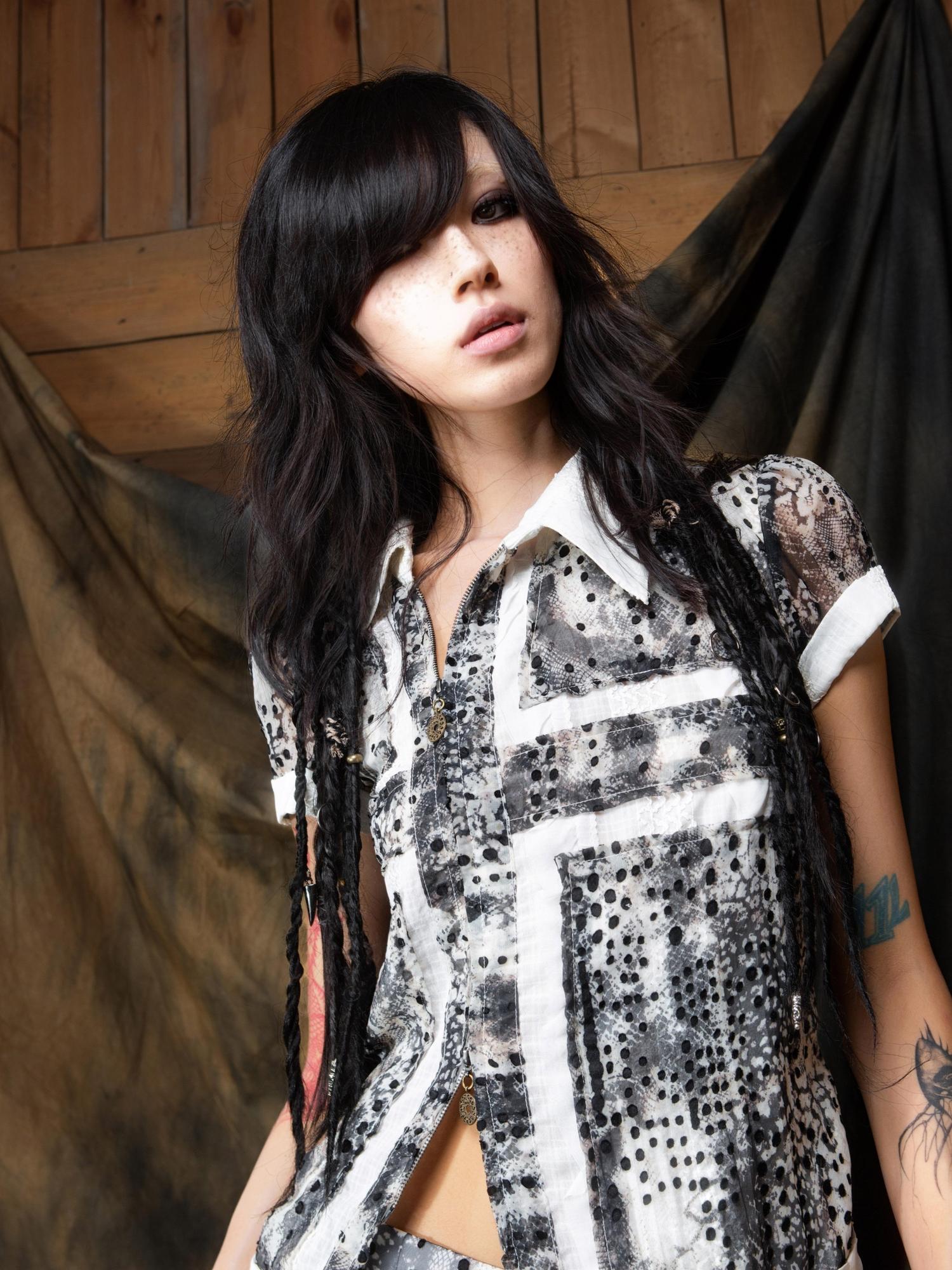 ARIADNAw Vintage Sheer Cross Chiffon Backless Blouse