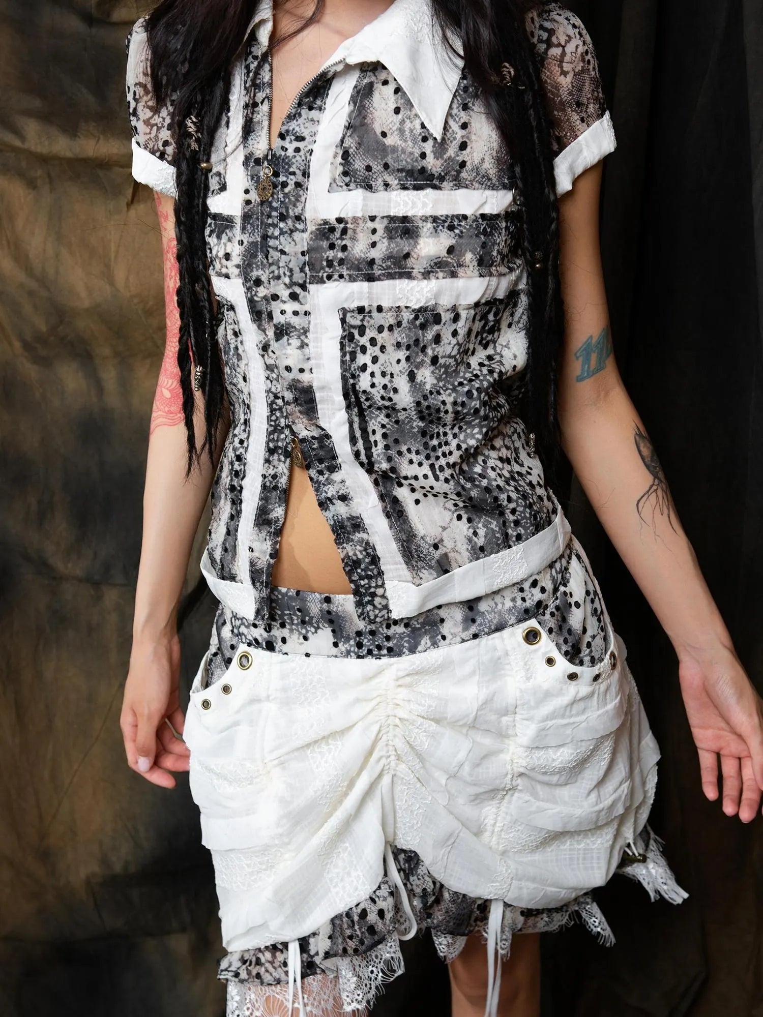 Vintage Sheer Cross Chiffon Backless Blouse