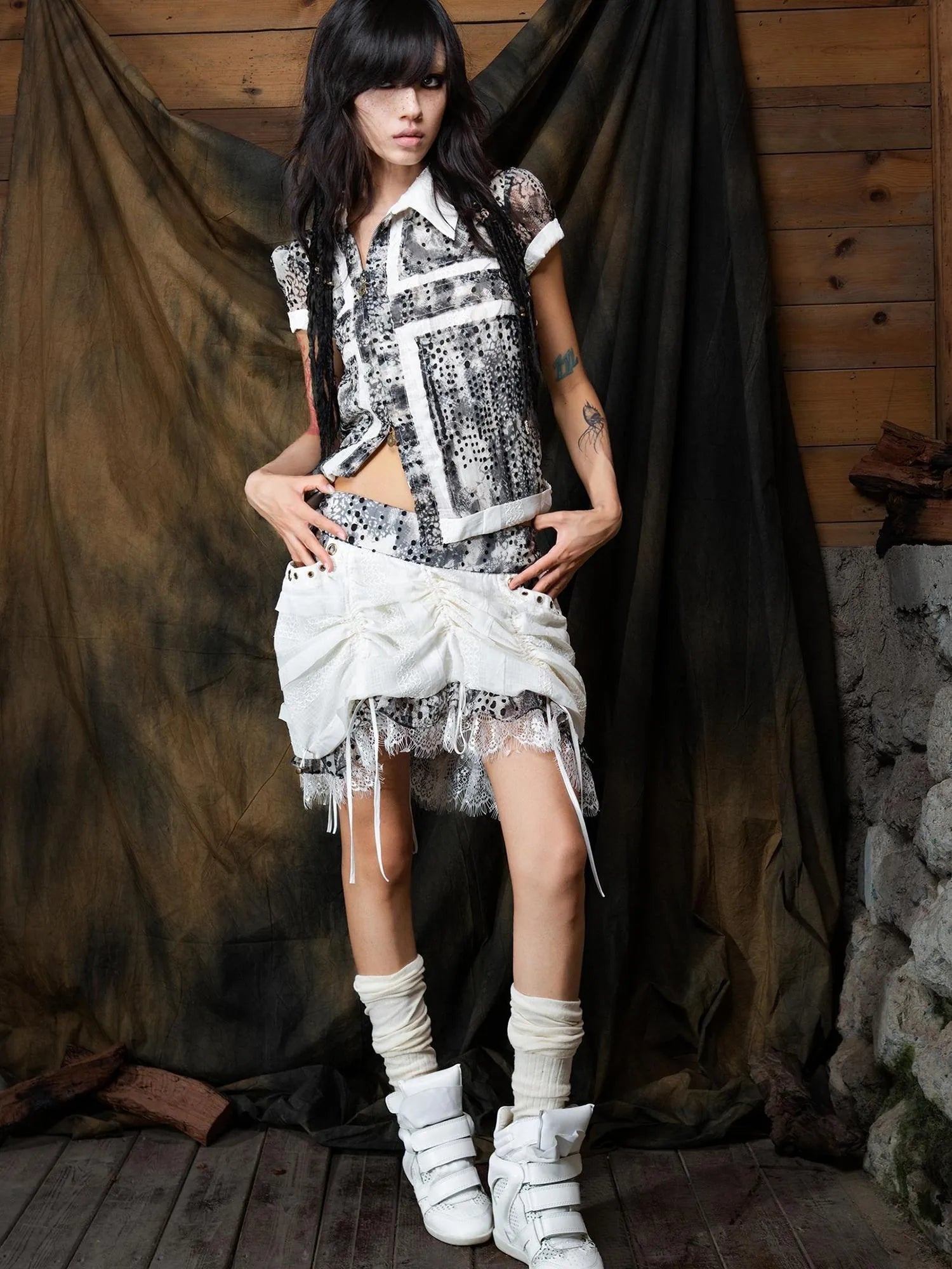 Vintage Sheer Cross Chiffon Backless Blouse