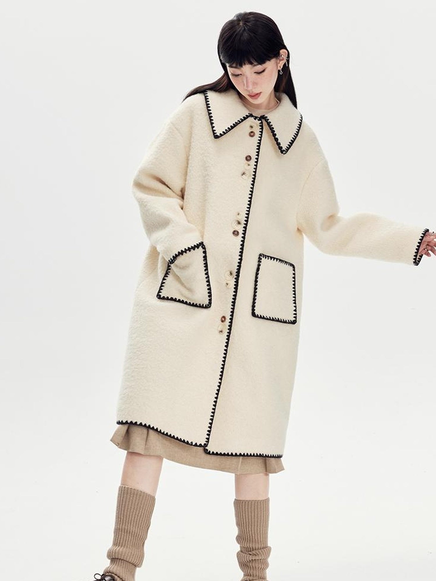 DIDDI MODA Vintage Shell Embroidered Wool Coat