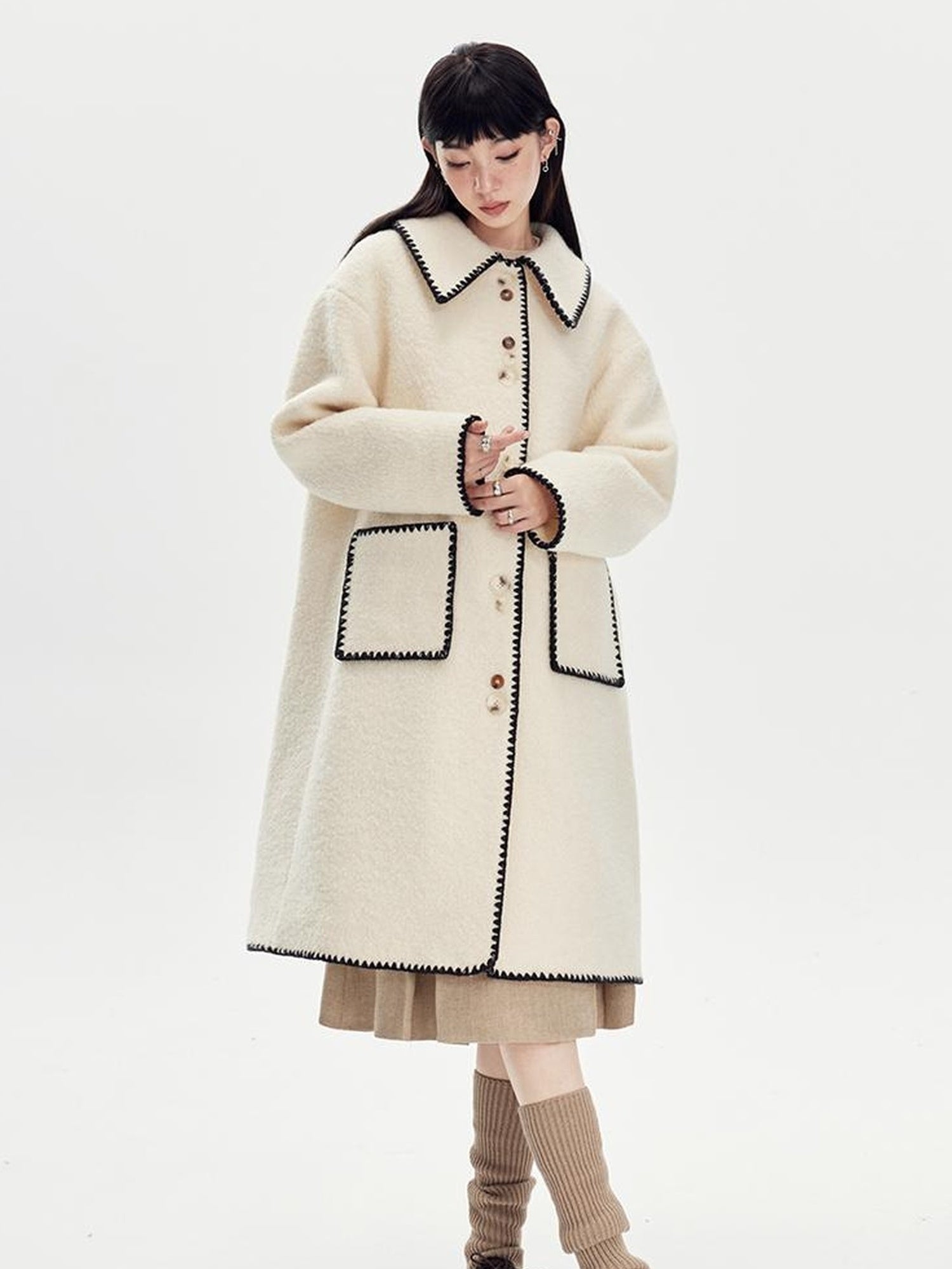 DIDDI MODA Vintage Shell Embroidered Wool Coat