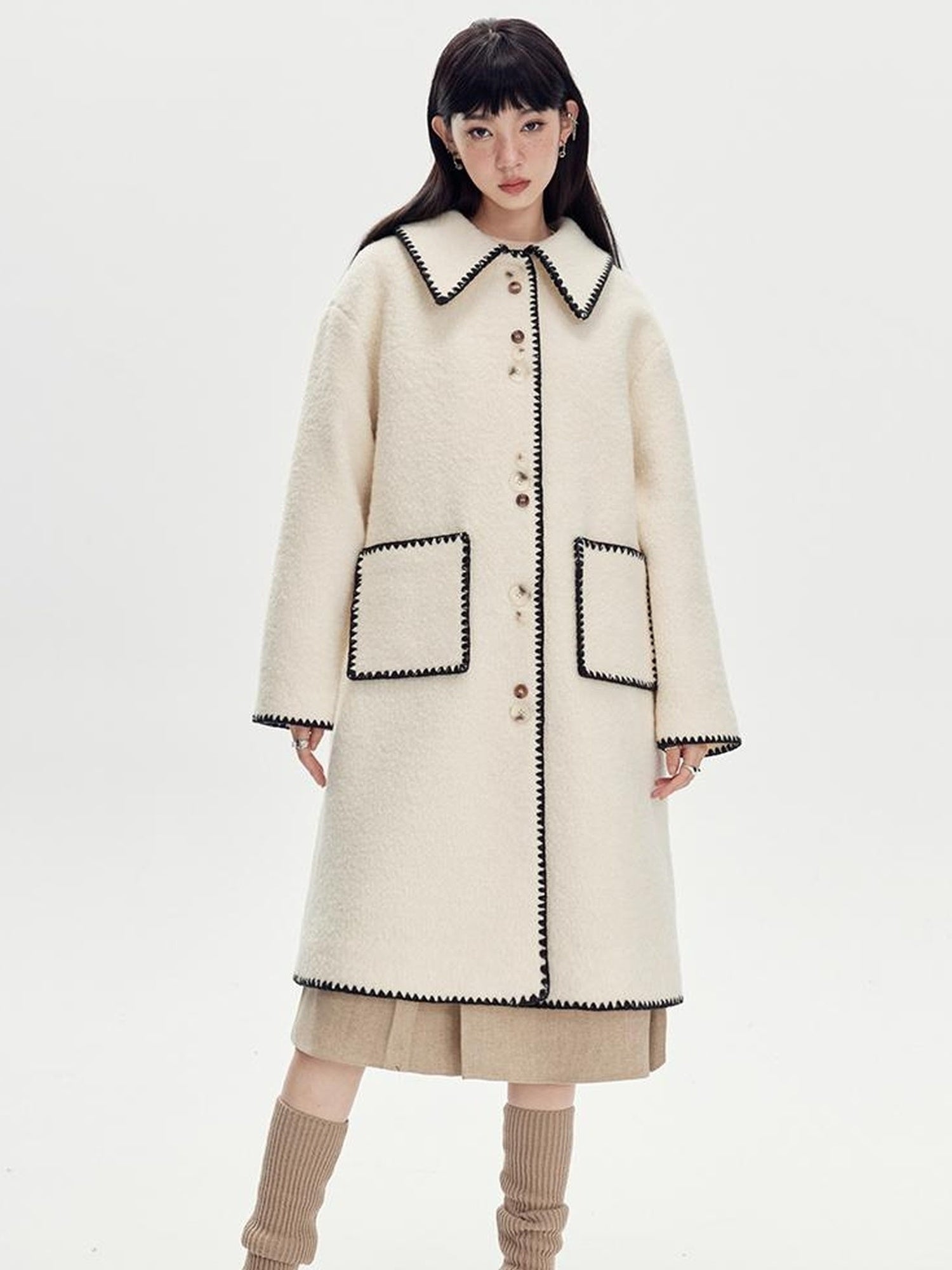 DIDDI MODA Vintage Shell Embroidered Wool Coat