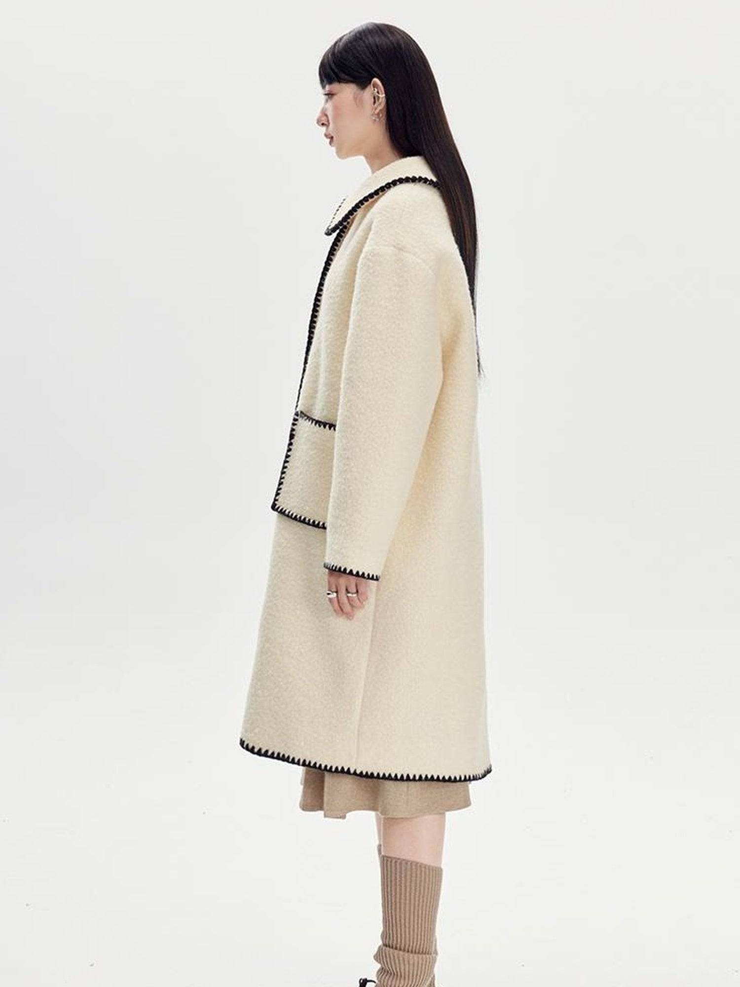 DIDDI MODA Vintage Shell Embroidered Wool Coat