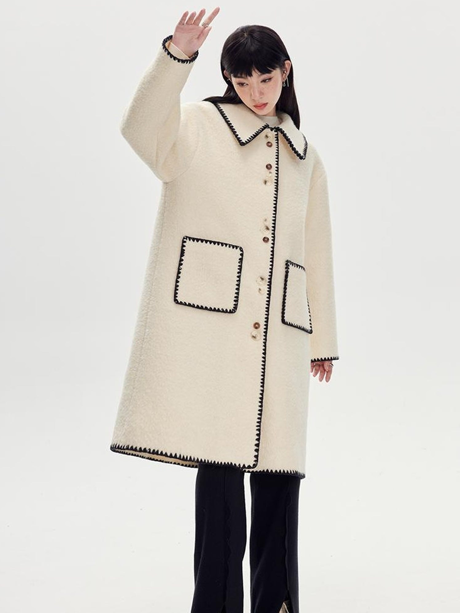 DIDDI MODA Vintage Shell Embroidered Wool Coat