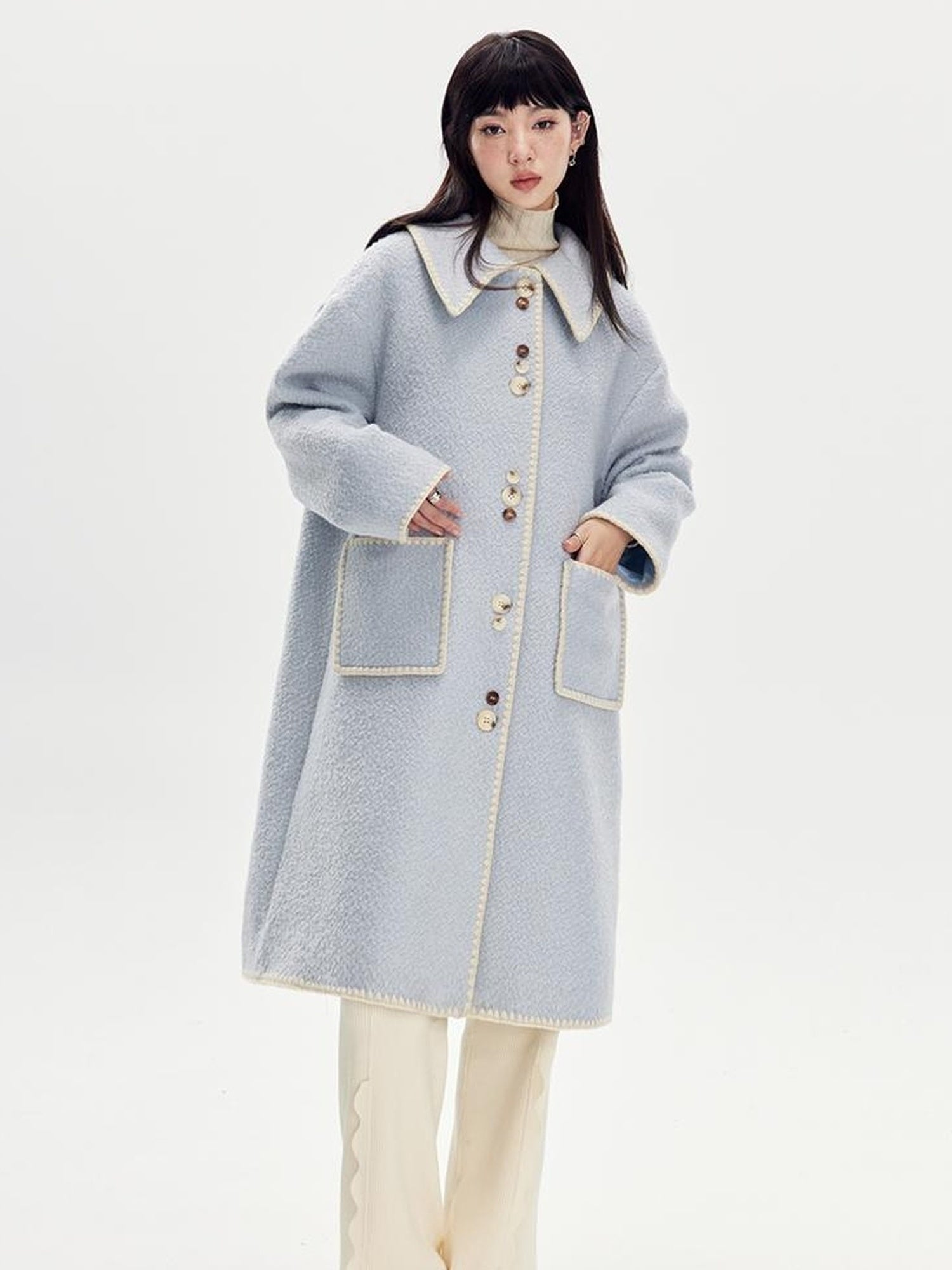 DIDDI MODA Vintage Shell Embroidered Wool Coat