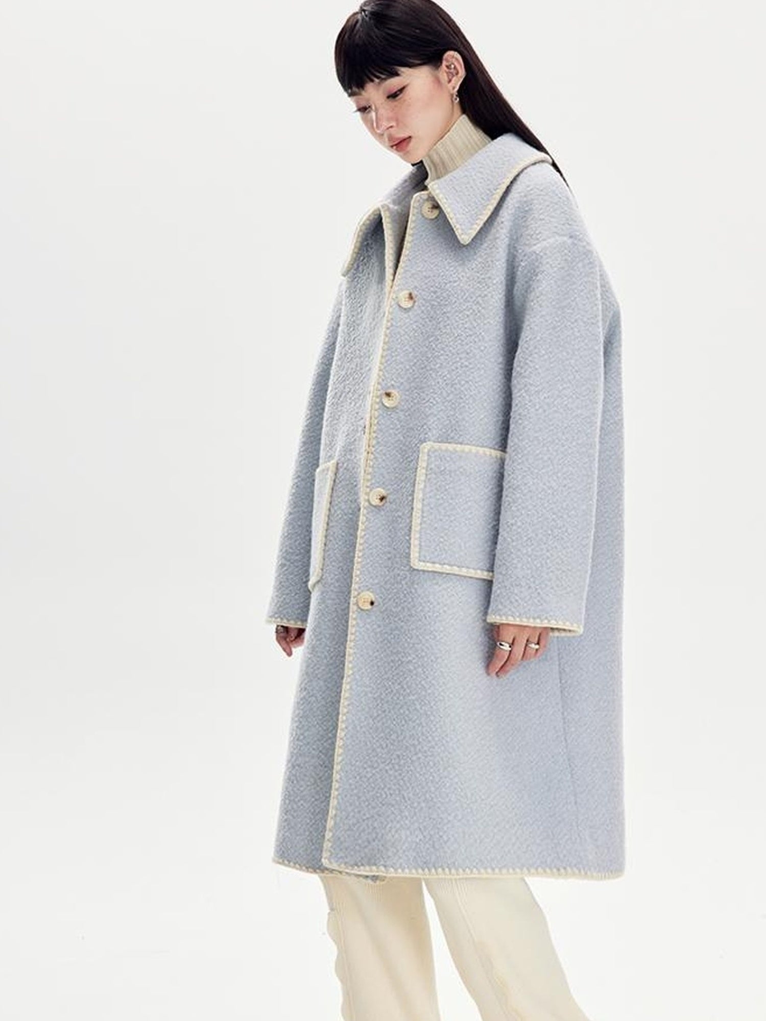 DIDDI MODA Vintage Shell Embroidered Wool Coat