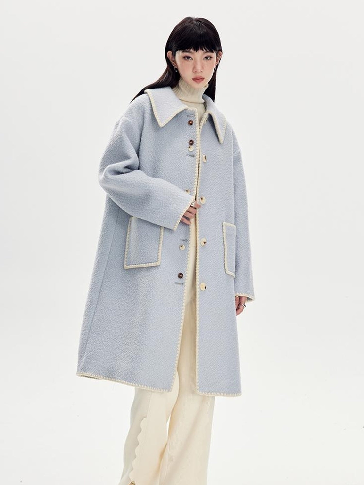 DIDDI MODA Vintage Shell Embroidered Wool Coat