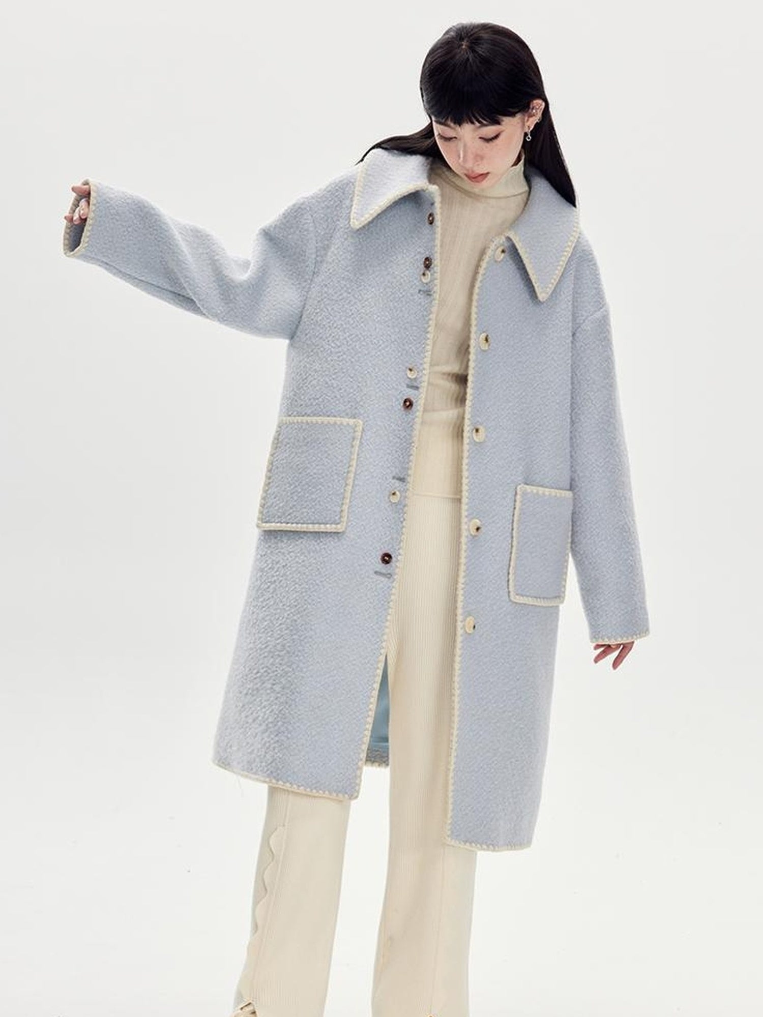 DIDDI MODA Vintage Shell Embroidered Wool Coat