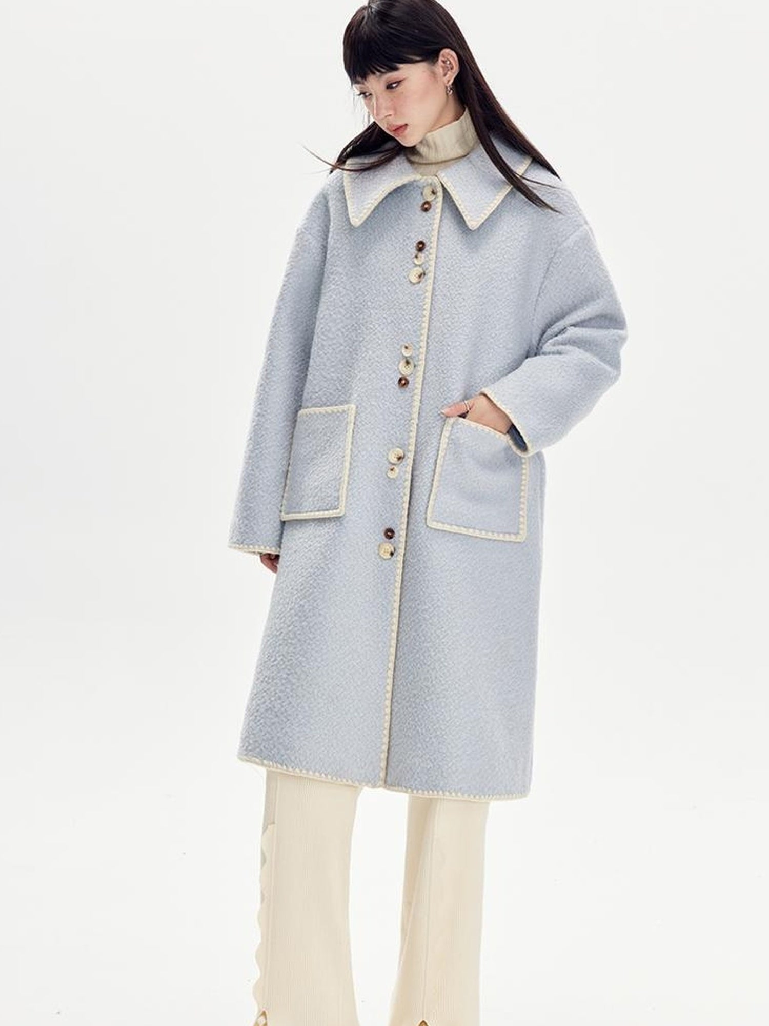 DIDDI MODA Vintage Shell Embroidered Wool Coat