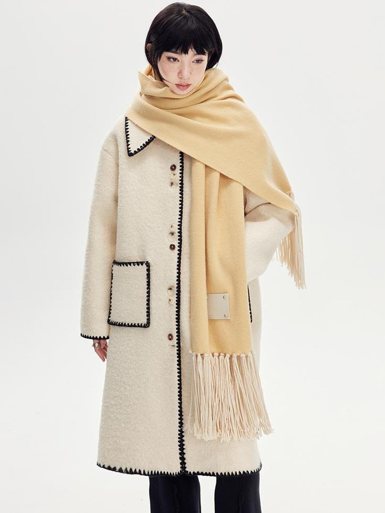 DIDDI MODA Vintage Shell Embroidered Wool Coat