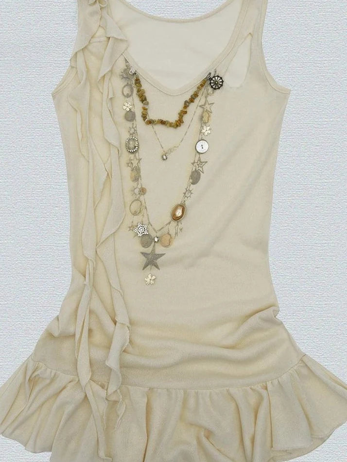 Vintage Shell Necklace Handmade Lace Trim Camisole Top