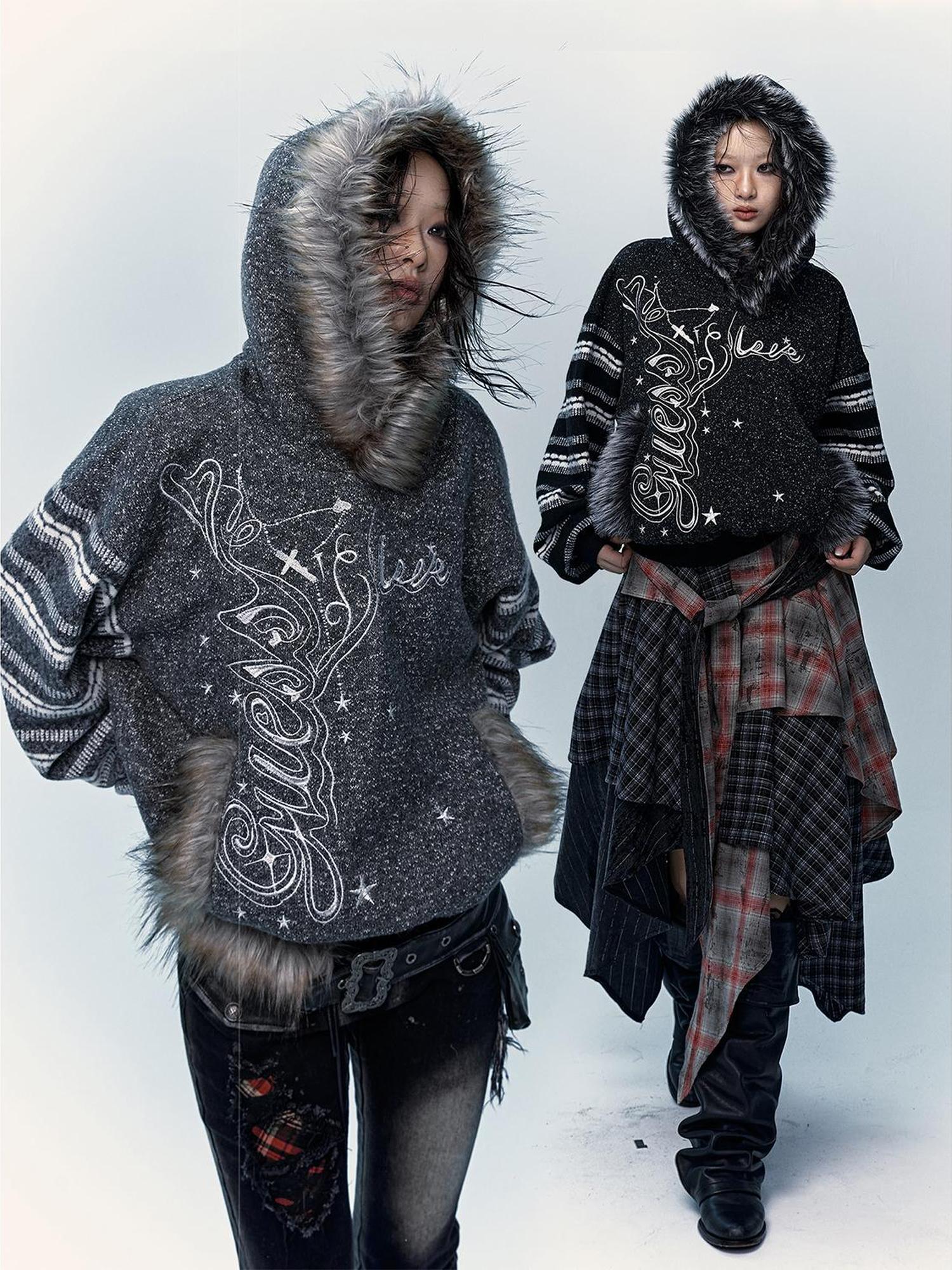 NO ROMANCE Vintage Shibuya Y2K Hoodie Women Loose Fleece Embroidered Pullover