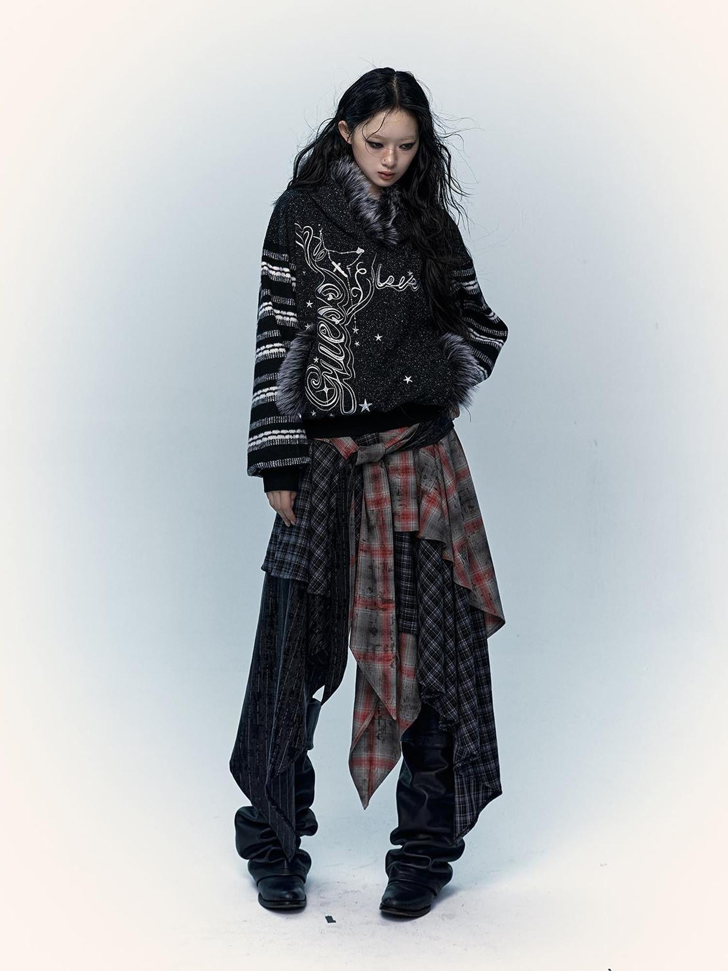 NO ROMANCE Vintage Shibuya Y2K Hoodie Women Loose Fleece Embroidered Pullover