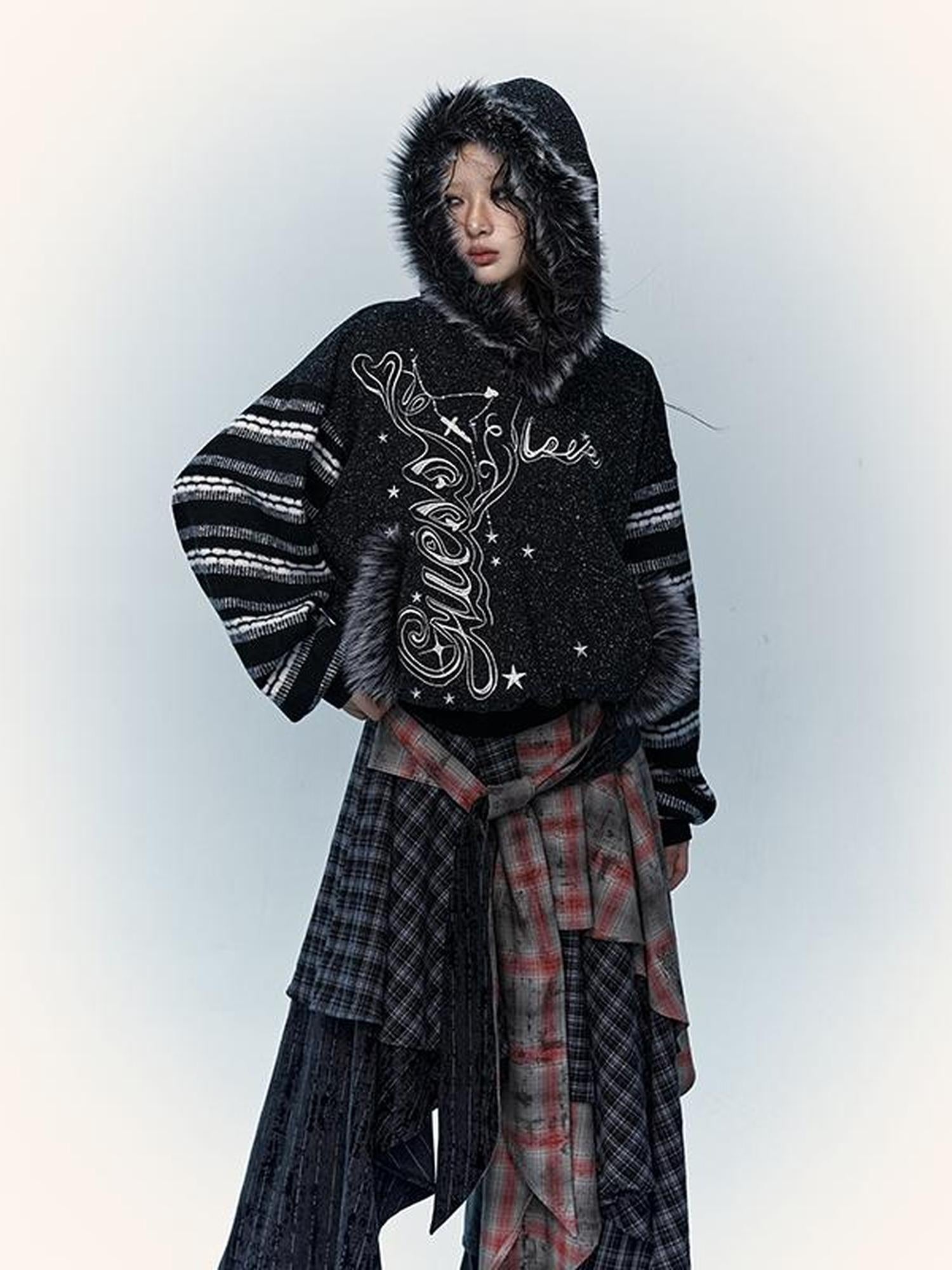 NO ROMANCE Vintage Shibuya Y2K Hoodie Women Loose Fleece Embroidered Pullover