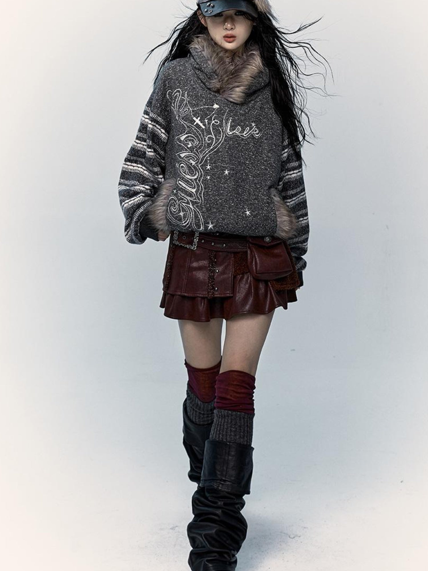 NO ROMANCE Vintage Shibuya Y2K Hoodie Women Loose Fleece Embroidered Pullover